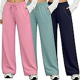Sweetyweee 3 Pack Lounge Pants Women Wide Leg Baggy Sweatpants Casual Loose Drawstring Elastic Waist Yoga Pants with Pockets