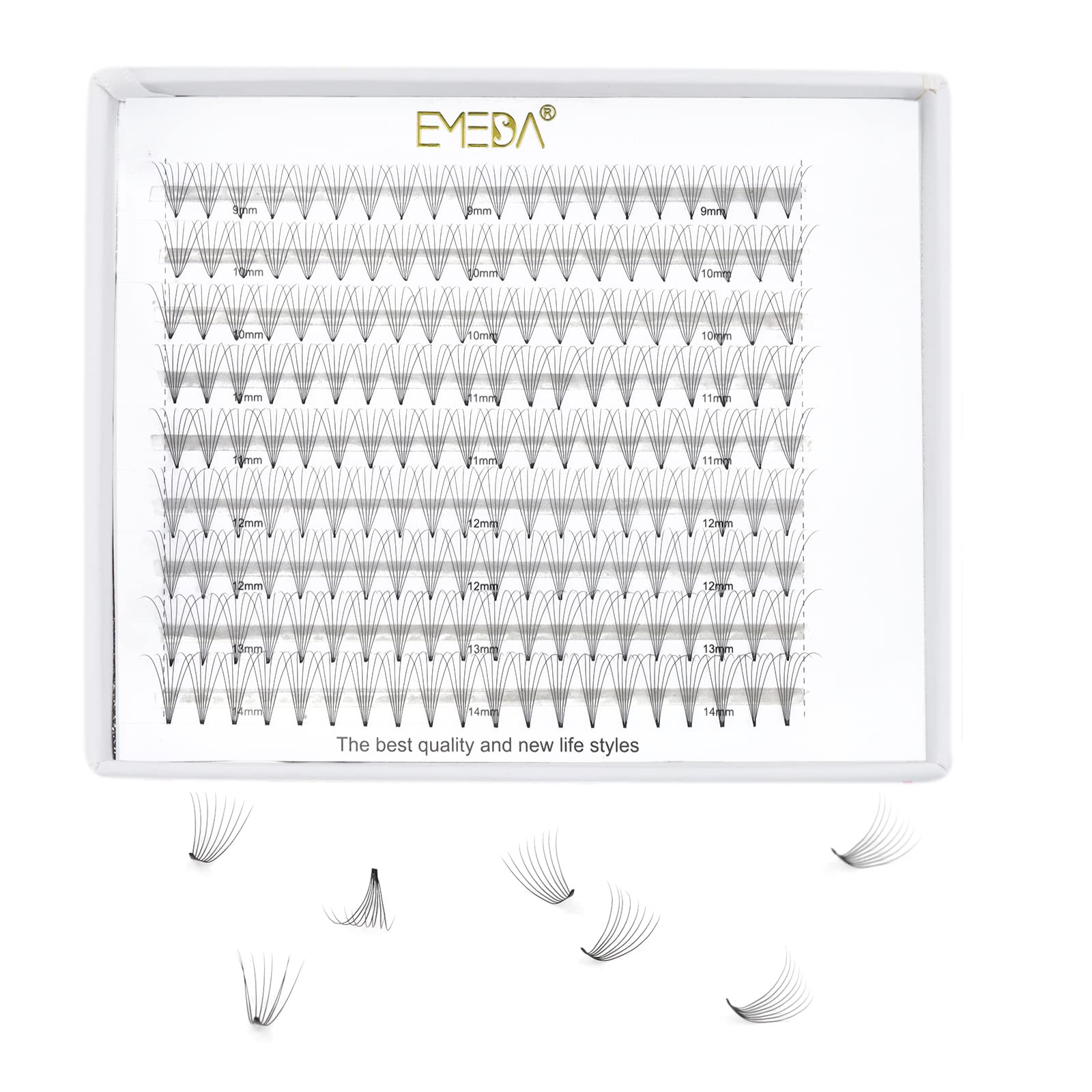 EMEDA Premade Volume Fans 6D Eyelash Extensions 9 Lines D Curl Volume Lashes 0.07mm 9mm-14mm Mix Length Pre Made Volume Lash Extensions 6D Cluster Eyelashes (6D D 0.07 Mix) — image 1