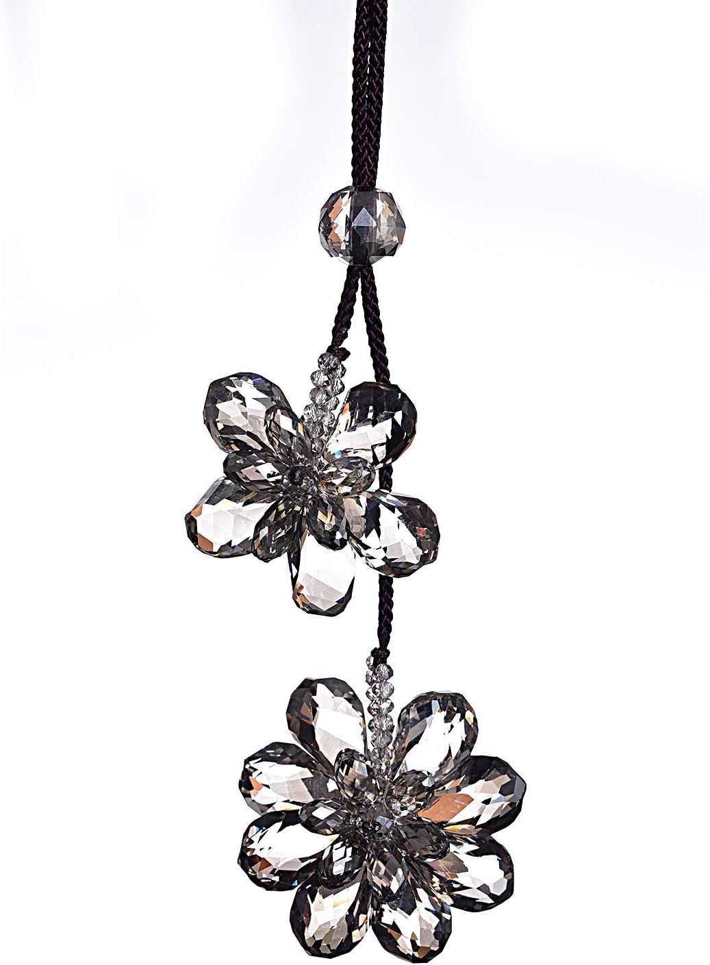 Yuncai Crystal Flower Hanging Ornament Decor Drops Car Rear View Mirror Pendant Car Decorations Accessories(Grey)