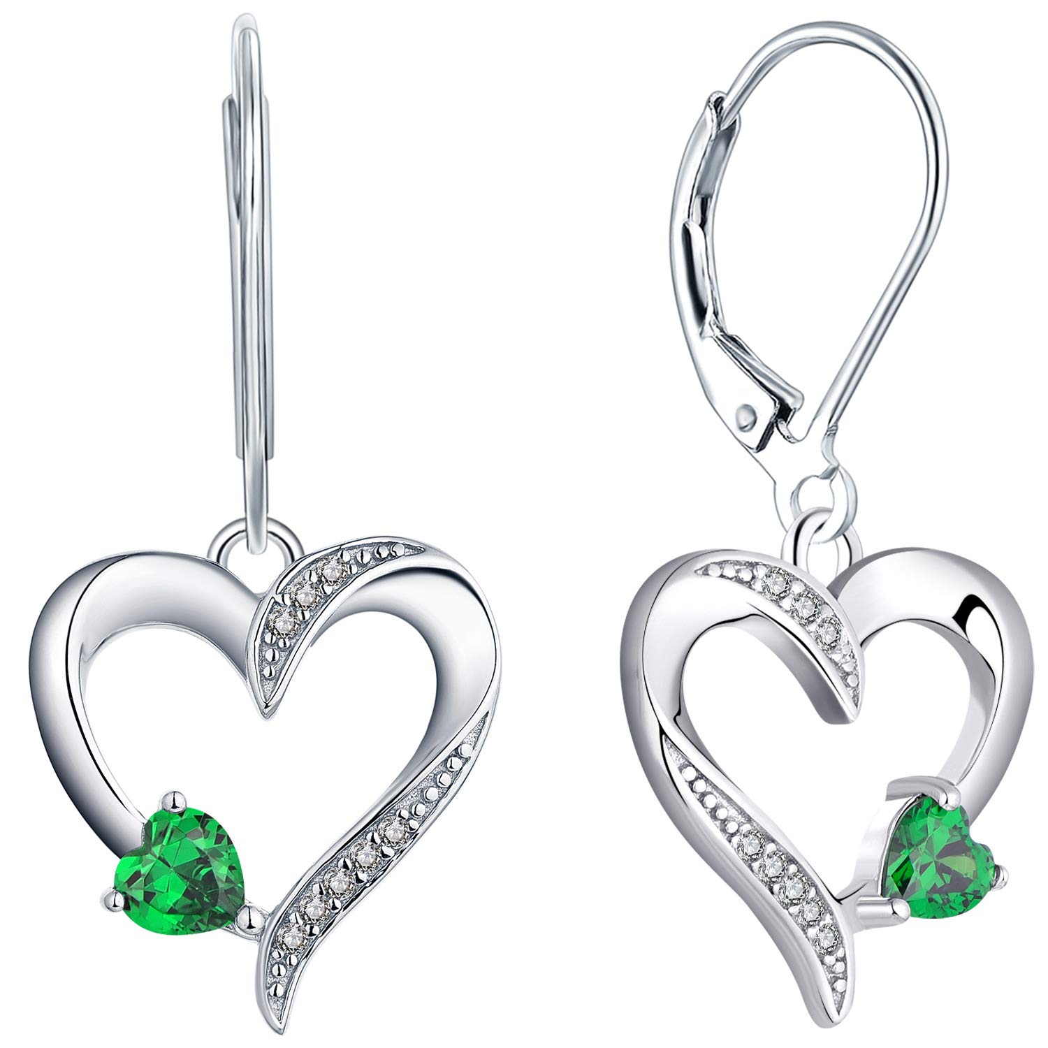 YL Heart Earrings 925 Sterling Silver Love Heart Drop Earrings Simulated Emerald Dangle Earrings Jewelry for Women