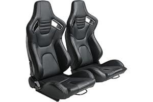 WIILAYOK 2 Pack Racing Seats, Universal PVC Leather Bucket Seats with Dual Lock Sliders for Front-Back Adjustment - Automotive Racing Seats for Cars, Black