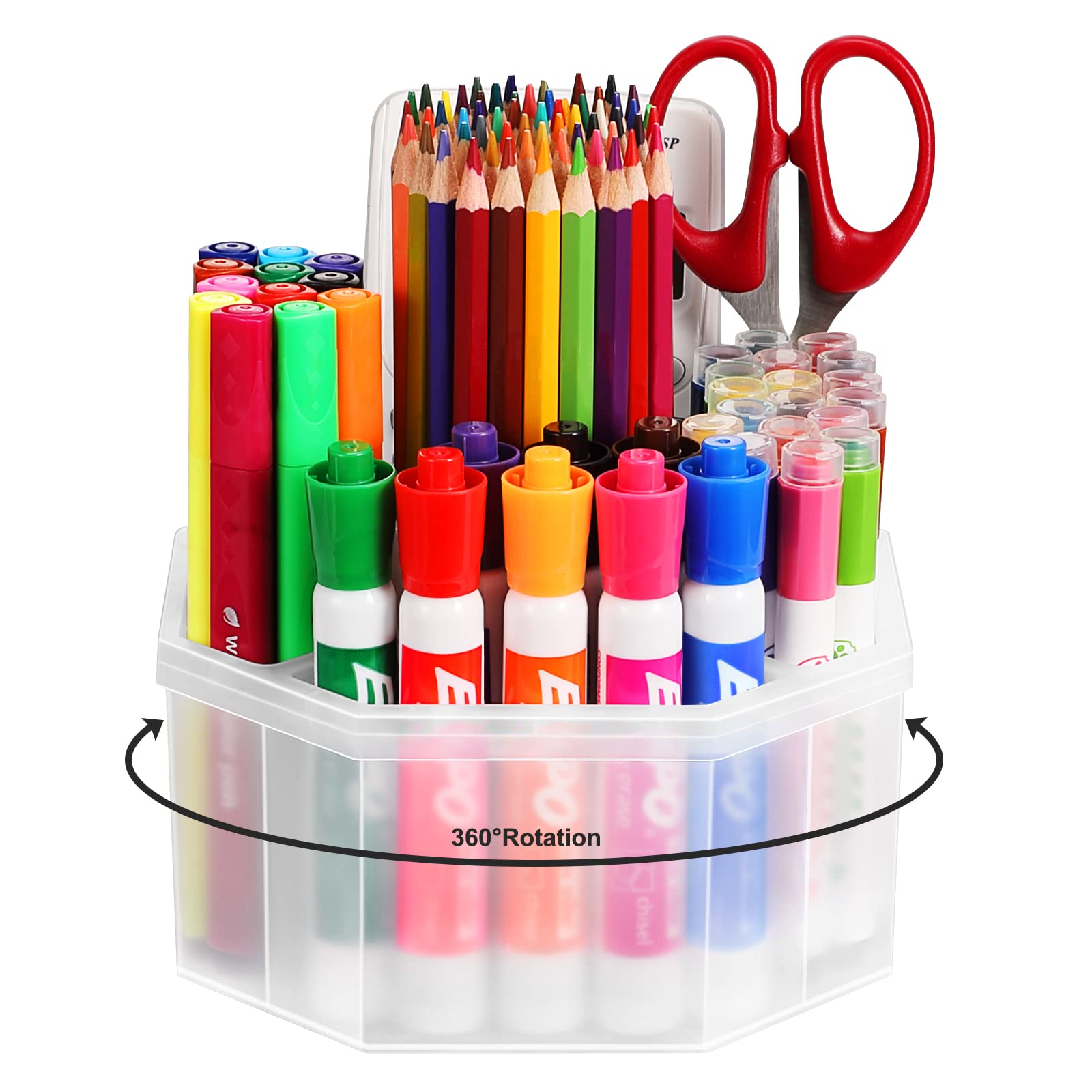 CASEBOT Pen Holder, 360-degree Rotating Transparency Pen Organizer for Desk, Pencil Holder for School Supply, Frosted Clear