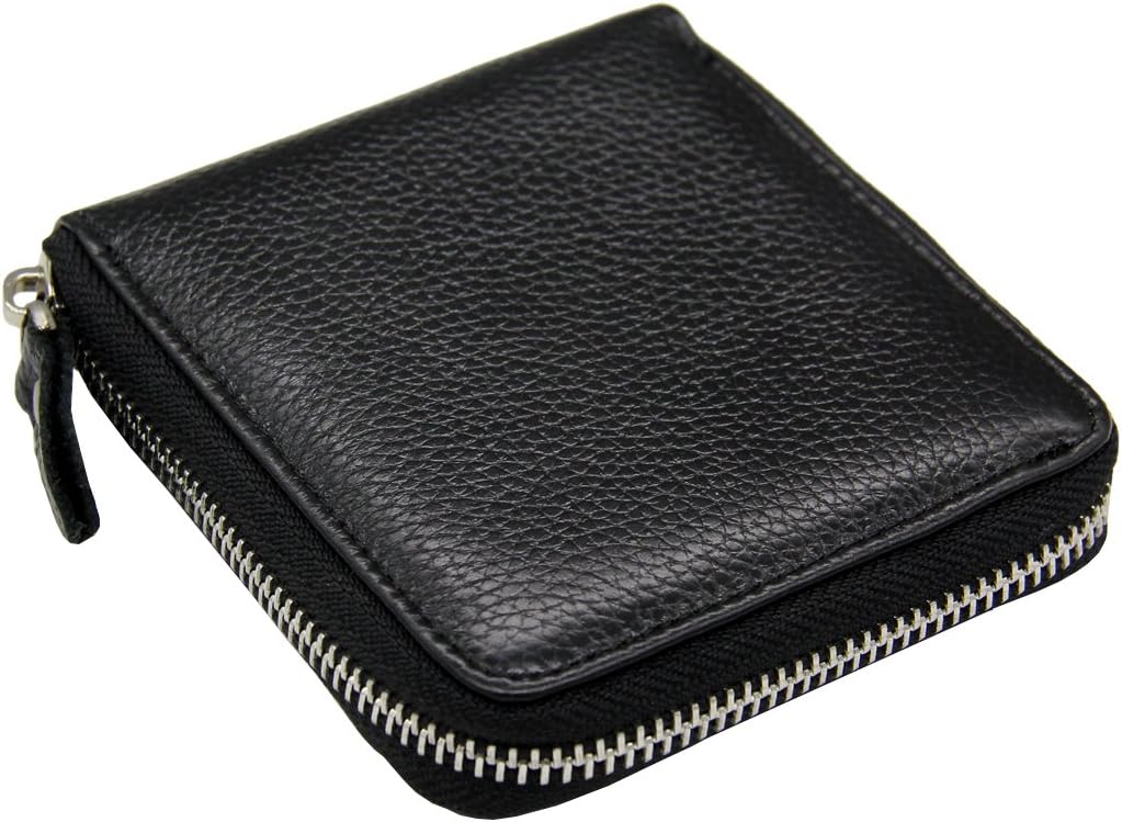 Levelive RFID Blocking Men's Genuine Leather Zipper Around Bifold Wallet Black LL6065-1