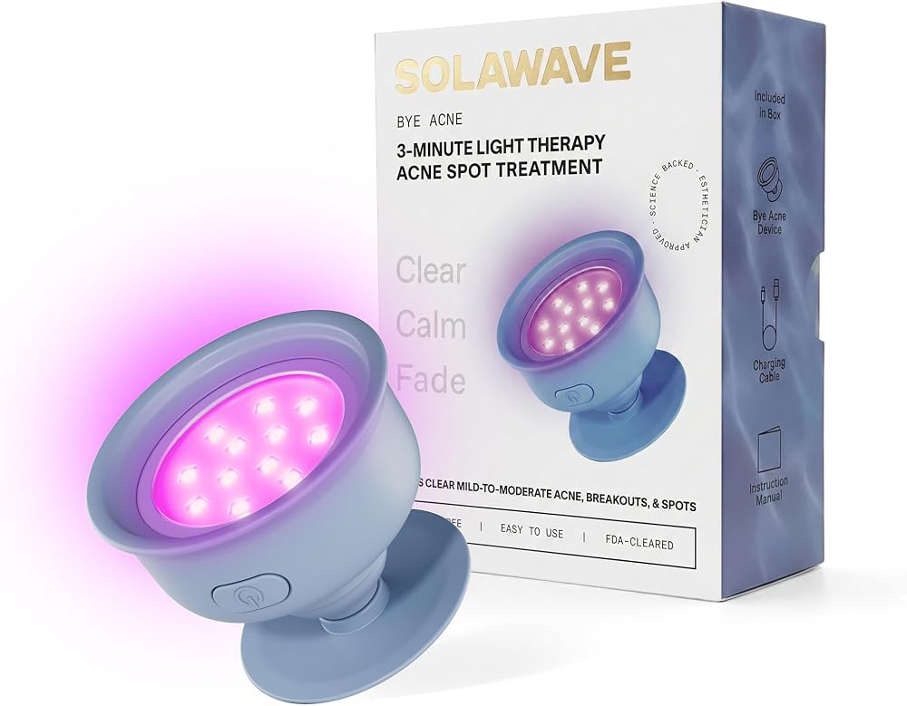 Solawave Bye Acne - FDA-Cleared Blue & Red Light Therapy for Face & Body | LED face wand helps reduce redness, pimples, zits