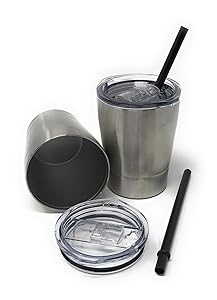 UpPeak 8.5 oz. Stainless Steel Cups with Clear Lids and Plastic Straws, 2 Pack, Double Walled Insulated for Hot and Cold Drinks, Travel Tumblers for Coffee, Cold Brew, Water or Smoothies