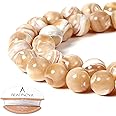 BEADNOVA Natural Mother of Pearl Nacre Conch Shell Beads Natural Crystal Beads Stone Gemstone Round Loose Energy Healing with Crystal Stretch Cord for Jewelry Making (10mm, 36-38pcs)