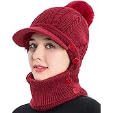 Women One Piece Slouchy Fleece Beanie Hats Scarf Mask Warm Winter Knitted Hat Thick Skull Ski Cap