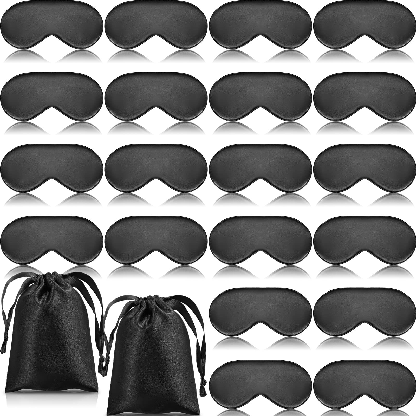 Photo 1 of 20 Pieces Silk Sleep Mask Eye Mask with Adjustable Strap Sleeping Cover Eye Cover Blindfold for Women Men Sleeping Travel(Black)