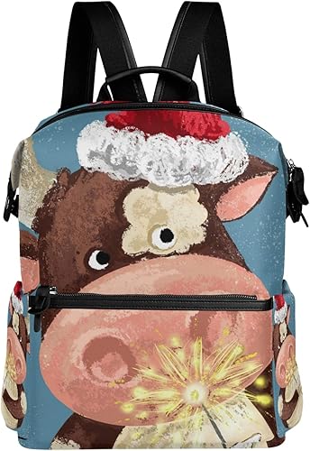 Amazon Co Jp Kaaridream リュック 大人 おしゃれ レディース メンズ 旅行 リュックサック 高校生 中学生 大容量 牛 牛柄 アニマル クリスマス 青 ブルー おもしろ バックパック デイバッグ 軽量 通勤 通学 アウトドア Pc収納 プレゼント シューズ バッグ