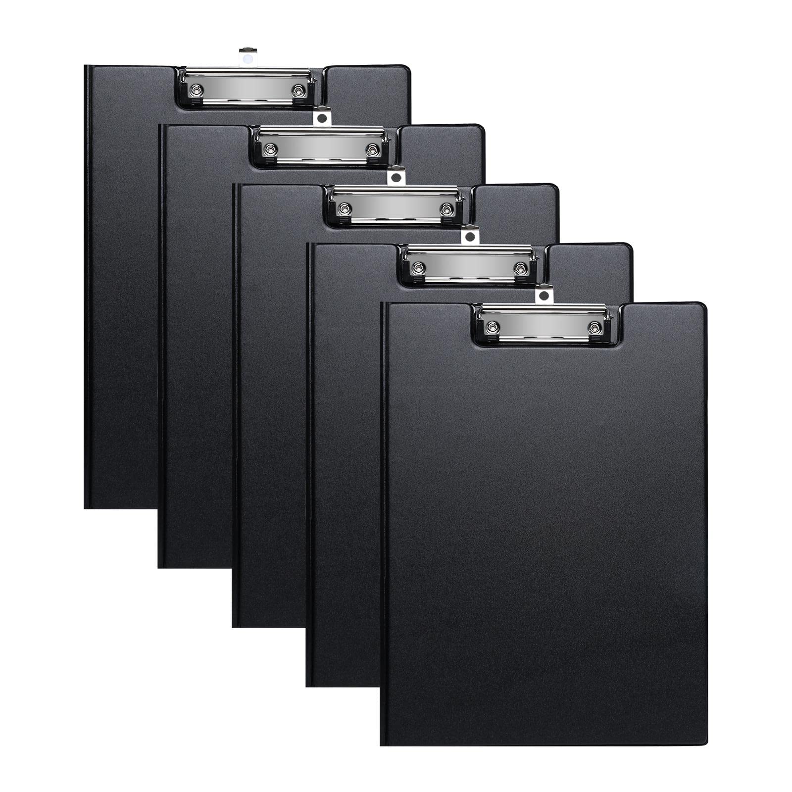 5 Pack A4 Clipboard,Foldover PVC Clipboards Folder with Pocket and Hanging Hole for Office,Business,School - Black