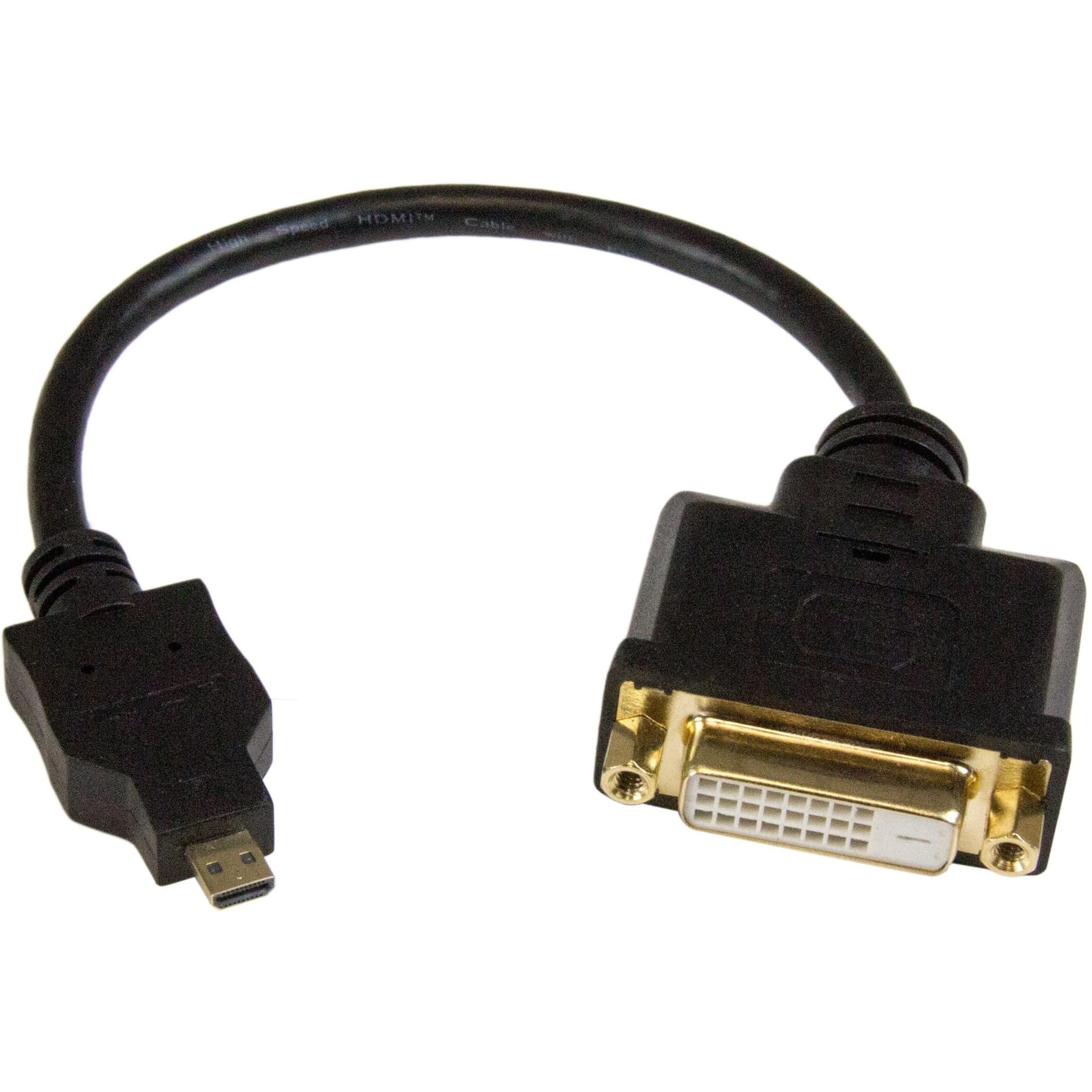 StarTech.com 8in Micro HDMI to DVI-D Adapter M/F - 8in Micro HDMI to DVI Cable - Connect a Micro HDMI phone or laptop to a DVI-D display (HDDDVIMF8IN),Black — image 1