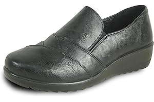 kozi Women Comfortable Casual Slip-On Loafer Shoe and Mary Jane Shoe with Round Toe or Square Cap Toe Black Bronze Pewter