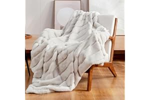 Cozy Bliss Faux Fur Throw Blanket for Couch, Cozy Soft Plush Thick Winter Blanket for Sofa Bedroom Living Room, 50 * 60 Inches Beige