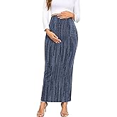 AISWI Maternity Sparkly Adjustable Waist Maxi Skirt Over The Belly Stretchy Pregnancy Long Pencil Skirts