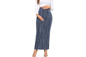 AISWI Maternity Sparkly Adjustable Waist Maxi Skirt Over The Belly Stretchy Pregnancy Long Pencil Skirts