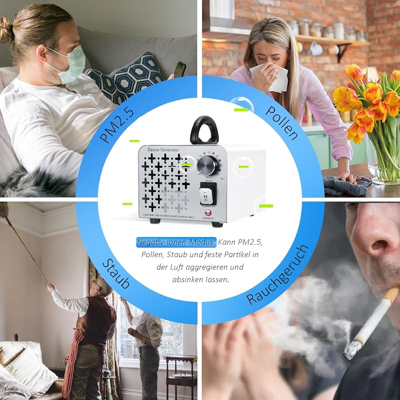 2 In 1 Ozongenerator 100,000mg/H, Ozongerät Negativ Ionen Luftreiniger mit Ozon und Negative Ion Modus, O3 Ozonisator Ozone Generator mit 120 Min Timer, Ozonator für Auto Wohnung und Feinstaub — Foto 4 von 7