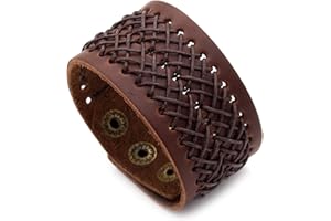 Heavstjer Punk Rock Adjustable Bracelet Braided Wide Leather Wristband Arm Cuff Bracelet