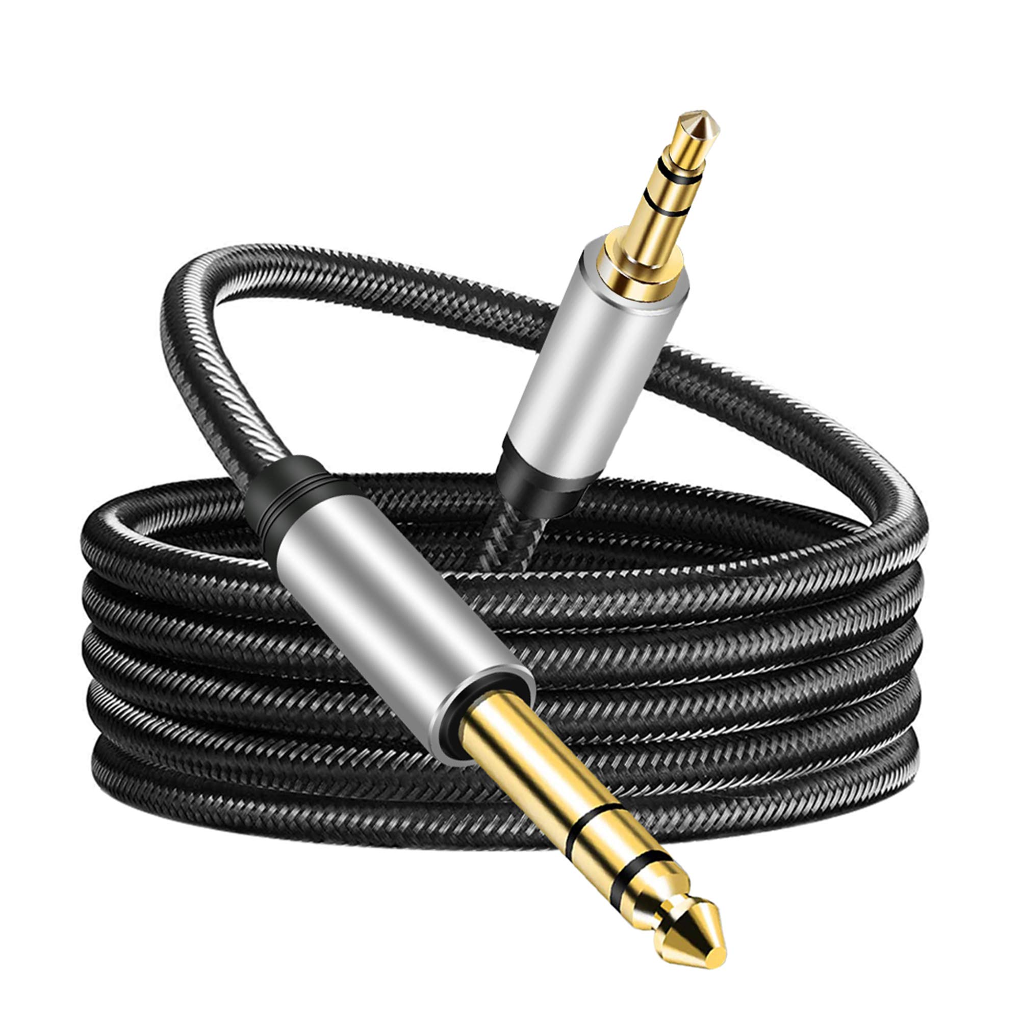 3.5 mm to 6.35 mm Audio Cable 1M, Gold-Plated Terminal Silver Color Zinc Alloy Housing 3.5mm 1/8" Male TRS to 6.35mm 1/4" Male TRS Nylon Braided Stereo Audio Cable for Cellphone, Amplifiers(3Ft/1M)