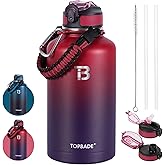 TOPBADE 32oz Insulated Water Bottle with Straw Lid & Spout Lid & Paracord Handle, Stainless Steel Water Bottle Wide Mouth, Double Wall for Women Men Gym Fitness Outdoor
