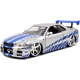 Jada Toys Fast &amp; Furious Brian&rsquo;s 2002 Nissan Skyline R34 Die-cast Car, 1:24 Scale, Silver &amp; Blue
