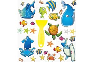 ANTFEES Non Slip Bathtub Stickers, 30 PCS Kids Sea Animal Anti Slip Decal Threads, Safety Shower Strips Strong Adhesive Decals for Shower and Bath Tub Tattoos with Premium Scraper