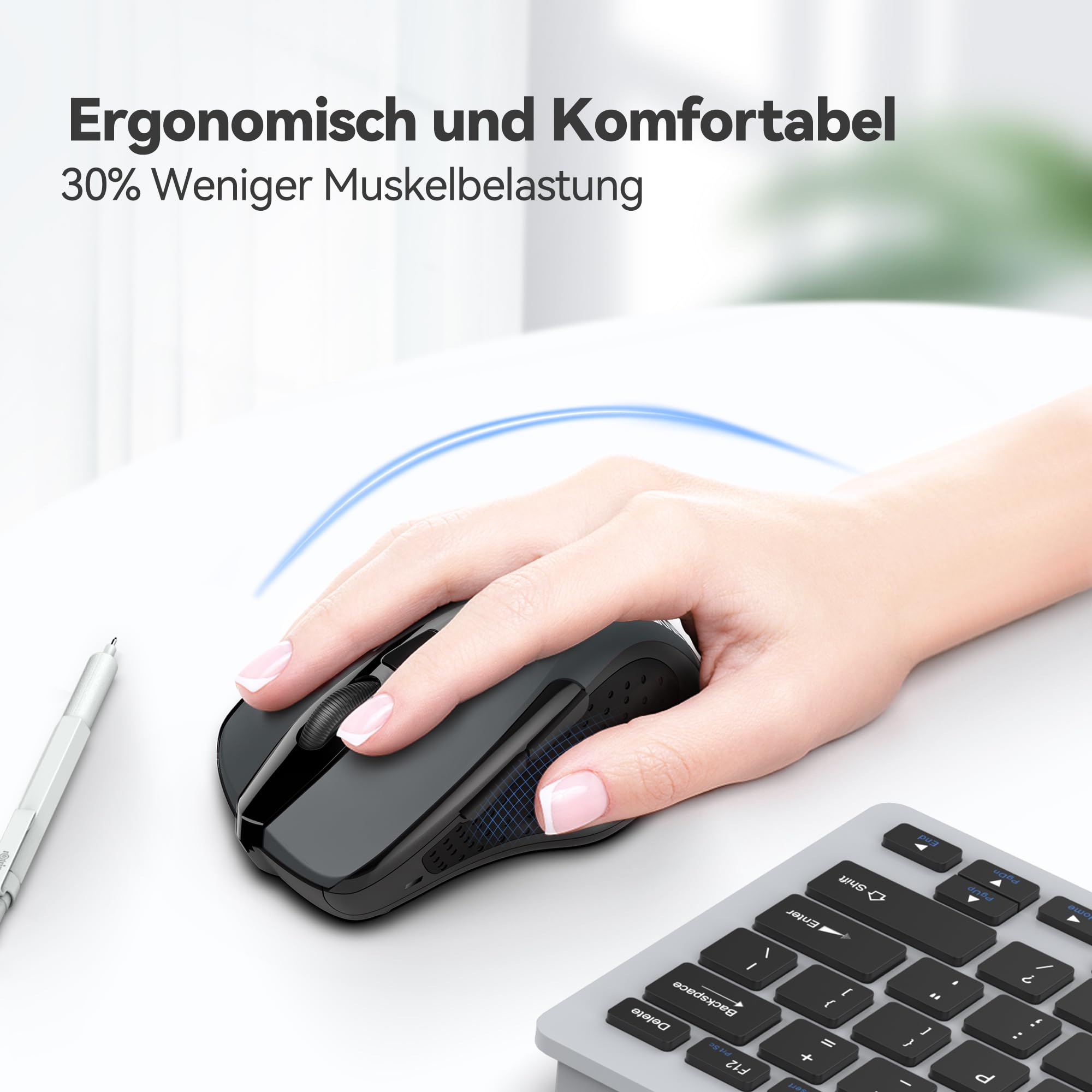 TECKNET Kabellose Maus, 2.4G Optische Funkmaus mit USB Empfänger, 2600 DPI, 24 Monate Akkulaufzei, Ergonomisches Design Wireless Mouse Kompatibel mit Laptop, PC, MacBook, Office Home, Grau 4