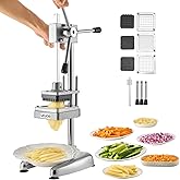 VEVOR Commercial French Fry Cutter, Stainless Steel Vegetable Fruit Chopper with 3 Replacement Blades 1/2-Inch 3/8-Inch 1/4-I