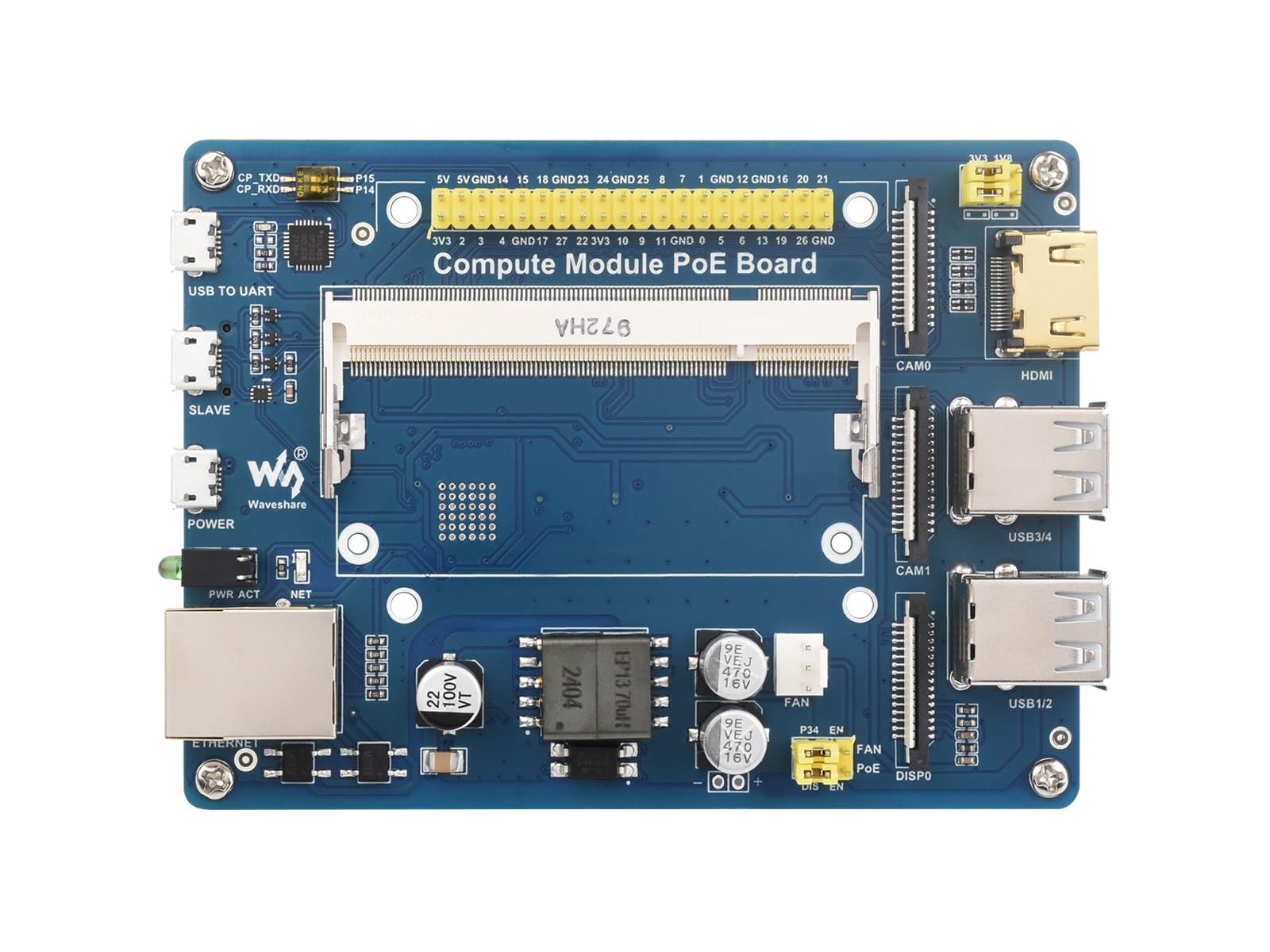 Waveshare Power Over Ethernet PoE Board, Compatible with Raspberry Pi Compute Module CM3/CM3L/CM3+/CM3+L