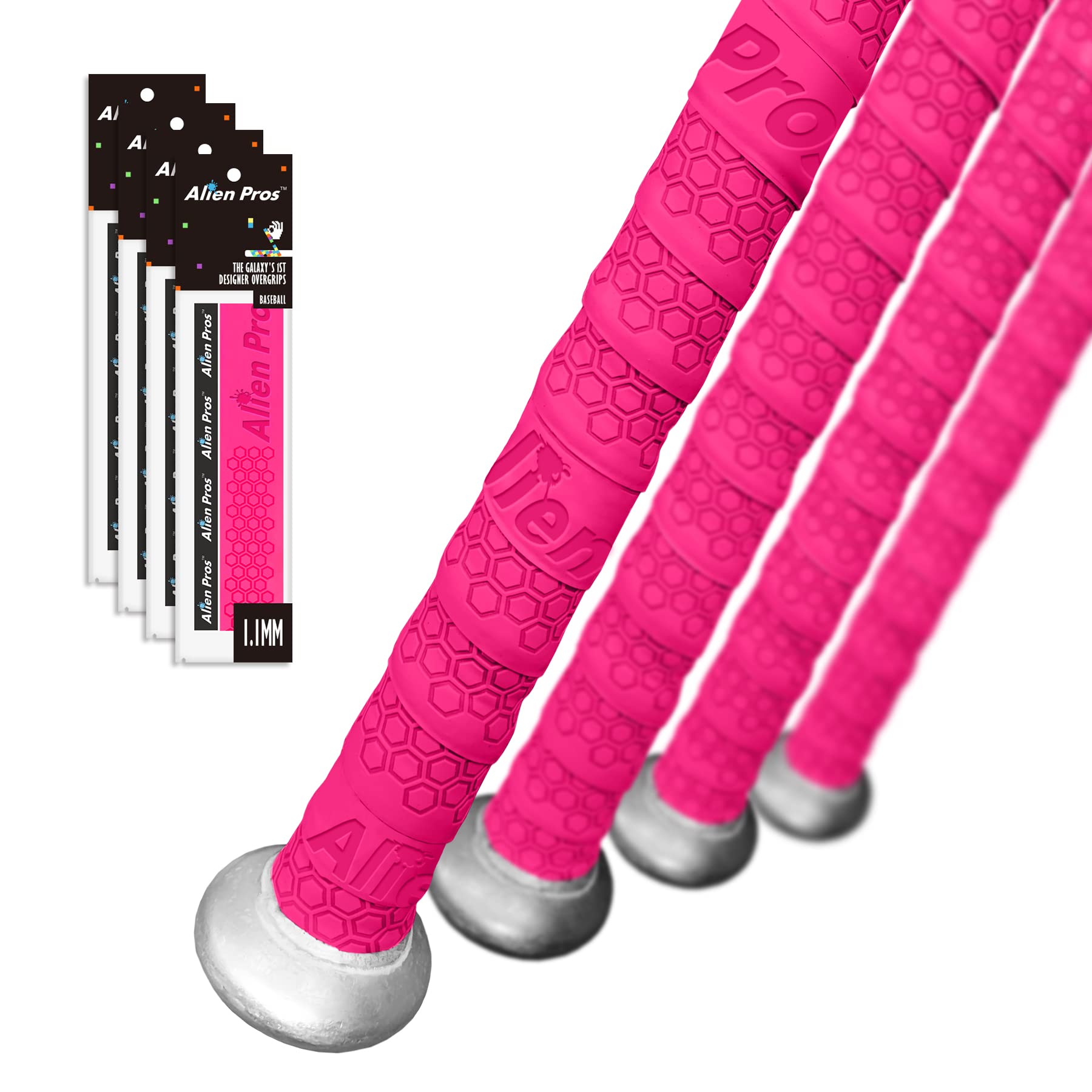 Alien Pros Bat Grip Tape for Baseball (4 Grips) – 1.1 mm Precut and Pro Feel Bat Tape – Replacement for Old baseball bat grip – Wrap Your Bat for an Epic Home Run (4 Grips, Pink)