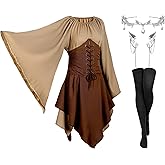 Haysandy 4 Pcs 2025 Women Elf Costume Halloween Renaissance Traditional Irish Dress Fairy Ears for Cosplay