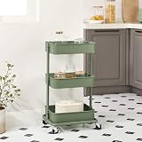 SONGMICS 3-Tier Storage Trolley Rolling Cart Olive Green BSC060C01 view 2