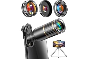 BORCORZ Phone Camera Lens for iPhone, Samsung Galaxy, and Other Phones, 22X Telephoto Lens, 205 Fisheye Lens, 0.67X Super Wide Angle Lens & 25X Macro Lens, Metal Tripod, Travel Case Universal Clip Included
