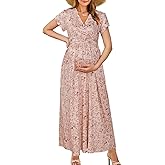 OUGES Maternity Maxi Dress Wrap Baby Shower Pregnancy Dresses for Photoshoot Maternity Outfits Summer Clothes 2026