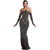 Figdaw Fully Lined Soft Sequin Evening Dress for Women Formal,Wedding,Prom,Gala