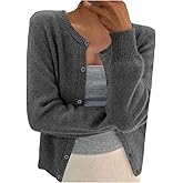 RoseSeek Women's Ribbed Knit Cardigan Long Sleeve Crewneck Button Down Lightweight Cardigan Sweater Trendy