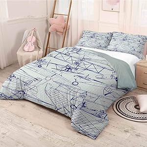 prunushome Airplane Quilt Cover Pillowcase Old Airplane Drawings Classic Dated Flight Vintage Style Nostalgic Jets Softest, Coziest Bed Sheets Ever Violet Blue Turquoise Twin