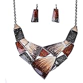 Fenni Jewelry Irregular Enamel Triangle Shape Collar Bib Statement Necklace Earrings Set Women Bridal Jewelry