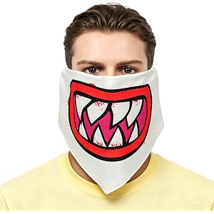 MORTICIA Monster Style Bandana Mask Graffiti Sharp Teeth Print Face Cover Triangle Bib for Cosplay Party Costume Accessory