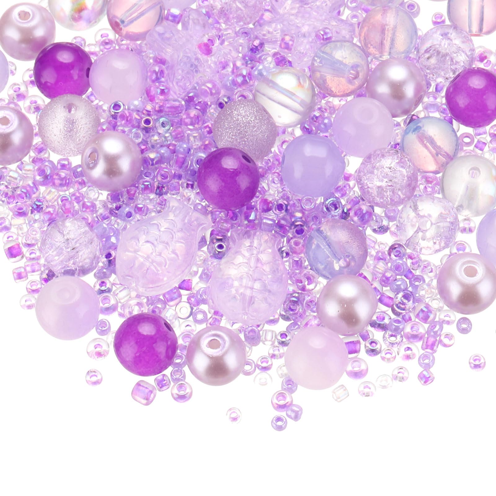 PATIKIL 2-8mm Assorted Glass Resin Beads, Cracked Gravel Round Beads Small European Spacer Seed Bead Mixed Bulk with Hole for Jewelry Making DIY Bracelet Crafts Necklace Charm, Purple
