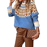 EARKOHA Women's Casual Mock Neck Ribbed Sweater Pullover 2026 Fall Long Sleeve Print Fair Isle Sweater Top