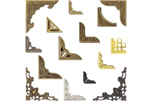 GRLITRA 60PCS Metal Book Corner Protector Bronze Metal Book Corner Vintage Antique Book Scrapbooking Corner Protector for Desk Jewelry Case Box Book Scrapbooking Albums Menus Triangle Carved 15 Styles