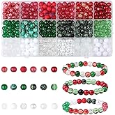 DUQGUHO Christmas Beads, Christmas Beads for Jewelry Making, 8mm Red Green White Round Glass Beads Kit 360PCS