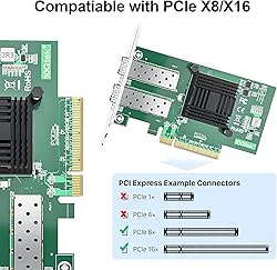10Gtek 10Gb PCI-E NIC Network Card, Dual