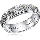 Midari Daisy Anxiety Relieve Spinner Rings 925 Sterling Silver Stress Relieving You Are My Sunshine Flower Fidget Rings for Women Christmas Jewelry Gifts