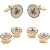 Cuff-Daddy Mens White Freemason Cufflinks for Men with Shirt Studs | Masonic Tuxedo Formal Set Enamel Cufflinks and Studs with Travel Presentation Gift Box for Wedding Party Groomsmen Groom