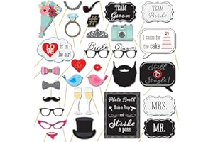INTATIKOO Wedding Photo Booth Props,31Pcs Set of Wedding Selfie Party Supplies&Decorations Supplies with Real Glitter Cute Wedding Backdrop and Selfie Station