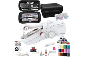 SNOWVOICE Handheld Sewing Machine, Portable Sewing Machine with Storage, Electric Switch, Two Speed Modes, Easy to Operate, Portable Mini Sewing Machine, Sewing Machine for Beginners.White with accessories