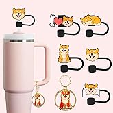 Shiba Inu Straw Topper, 10mm (0.4in) Cute Dog Straw Topper, Covers for Stanley Cup - Schnauzer Accessories, Decor, Stuff, Things, Birthday Decoration, Gifts for Lovers, Women, Kids, Girls