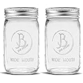 Wide Mouth Mason Jars 32 oz - (2 Pack) - Clear Glass Quart Mason Jars With Airtight Lids and Bands. For Storage, Canning, Fer