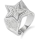 Edulex Iced Out Cross Stars Pinky Ring - Mens 18k Gold Plated Hip Hop Bling 5A+ Cubic Zirconia Band - Created Diamond Signet Jewelry Gifts for Women